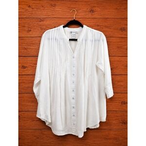 Womens Cute Options White Pintuck Button Front Tunic Blouse Size XL
